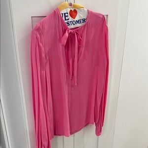 Diane Von Furstenberg Pink Tie Front Long Sleeve Blouse